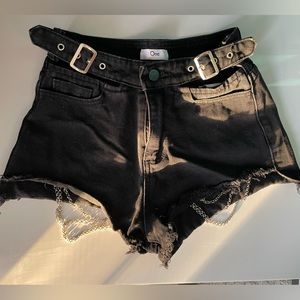 Pacsun Black jean shorts, emo goth chains distressed